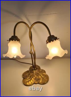 Magnifique Lampe Socle Nénuphars à Deux Branches Style Art Déco Années 70