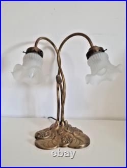 Magnifique Lampe Socle Nénuphars à Deux Branches Style Art Déco Années 70