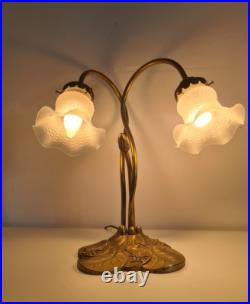 Magnifique Lampe Socle Nénuphars à Deux Branches Style Art Déco Années 70