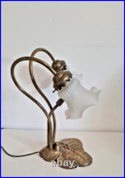 Magnifique Lampe Socle Nénuphars à Deux Branches Style Art Déco Années 70