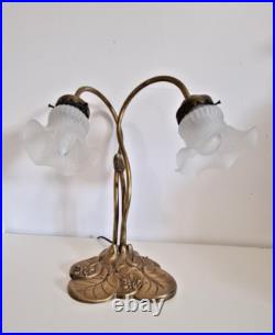 Magnifique Lampe Socle Nénuphars à Deux Branches Style Art Déco Années 70