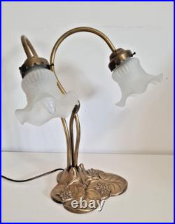 Magnifique Lampe Socle Nénuphars à Deux Branches Style Art Déco Années 70