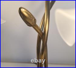 Magnifique Lampe Socle Nénuphars à Deux Branches Style Art Déco Années 70