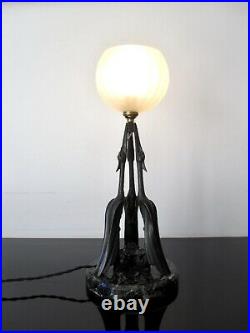 Max Le Verrier sculpture lampe Cigognes L. ARTUS M Le Verrier Art Deco