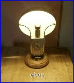 Mofem Annes 1930 Pendule Lampe Avec Son Abat-jour Chrome Socle En Marbre