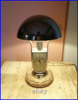 Mofem Annes 1930 Pendule Lampe Avec Son Abat-jour Chrome Socle En Marbre