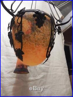 Mulaty lustre suspension fer forge pate de verre 1920, LAMPE tulipe, no muller
