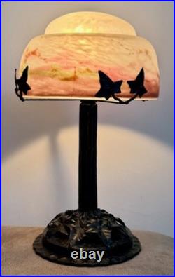 Muller Frères Lunéville Lampe Pte De Verre Fer Forgé Art Nouveau/déco