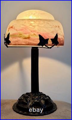 Muller Frères Lunéville Lampe Pte De Verre Fer Forgé Art Nouveau/déco