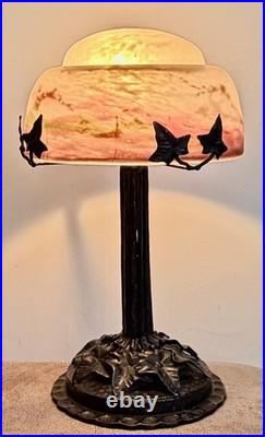 Muller Frères Lunéville Lampe Pte De Verre Fer Forgé Art Nouveau/déco
