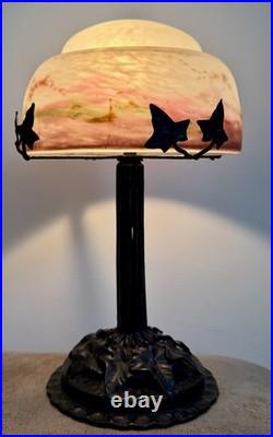 Muller Frères Lunéville Lampe Pte De Verre Fer Forgé Art Nouveau/déco