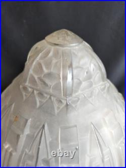 Muller / Globe/obus/suspension en verre moulé pressé pour lampe / Art Déco