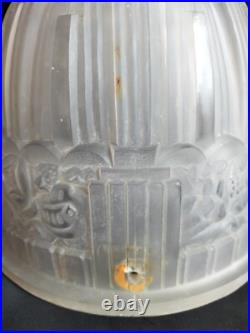 Muller / Globe/obus/suspension en verre moulé pressé pour lampe / Art Déco