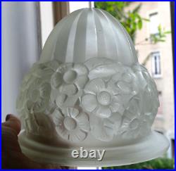Obus globe Dôme verre pressé moulé Art Deco pour lampe Era Degue Muller