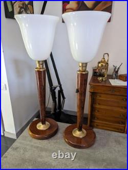 PAIRE DE 2 LAMPES de bureau STYLE MAZDA UNILUX art déco vintage 1930 acajou ou a