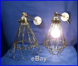 Paire D'appliques Pendulaires Articulées Lampe Cage Gardes Côtes Vintage