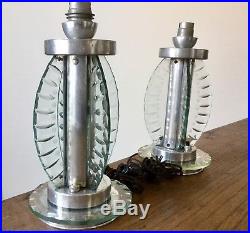 Paire De Lampe Art-Déco Design 1930 Verre Et Aluminium