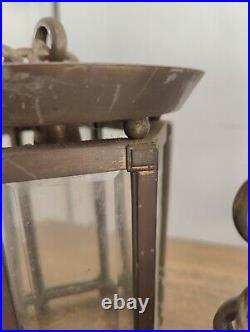 Paire anciennes lanterne lampe Art Deco PETITOT en bronze & verre biseauté