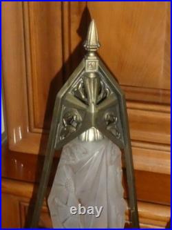 Paire de Lampe de bureau Art Déco en bronze tulipe en verre pressé signé Hubens