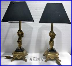 Paire de jolies lampes en bronze doré angelots putti début XXème siècle