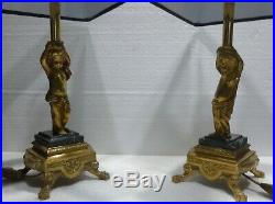 Paire de jolies lampes en bronze doré angelots putti début XXème siècle
