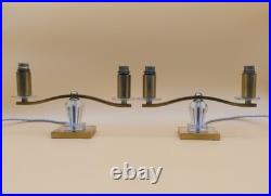 Paire de lampe Art déco en laiton et verre style Adnet Leleu