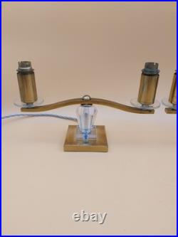 Paire de lampe Art déco en laiton et verre style Adnet Leleu