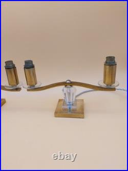 Paire de lampe Art déco en laiton et verre style Adnet Leleu