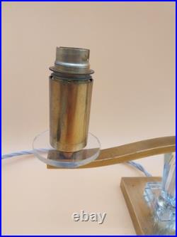 Paire de lampe Art déco en laiton et verre style Adnet Leleu