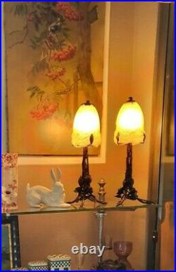Paire de lampes art déco double signature Muller Frères et Hettier & Vincent