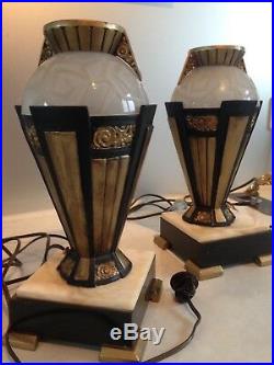 Paire de lampes de bureau Art deco Globe gravés à l'acide/Art Deco Desk lamps
