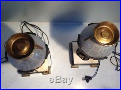 Paire de lampes de bureau Art deco Globe gravés à l'acide/Art Deco Desk lamps