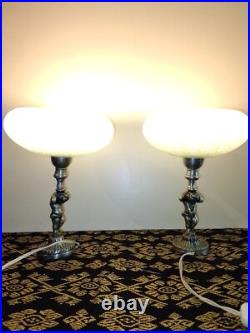 Paire de lampes de chevet art deco angelots coupelles clichy