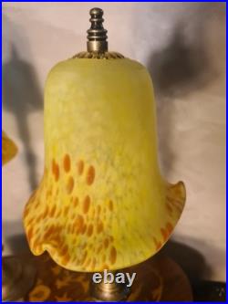 Paire de lampes de chevet laiton et pate de verres jaunes 1930 art deco 42x14 e