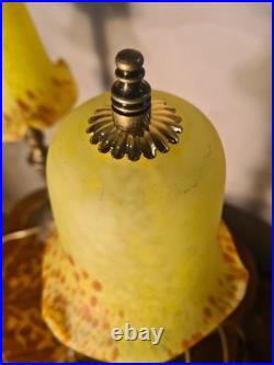 Paire de lampes de chevet laiton et pate de verres jaunes 1930 art deco 42x14 e