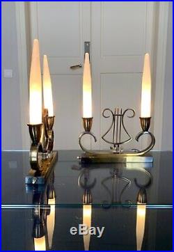 Paire de lampes de table Art Déco Opaline Fausse bougies Vintage Décoration