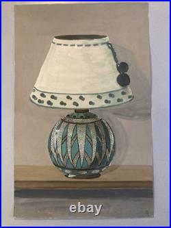 Peinture 1930 Gouache Papier Nature Morte Lampe Art Deco Painting Céramique Old
