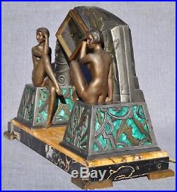 Pendule Lampe Art-Déco Jeunes femmes nues Signé Limousin Années 1920