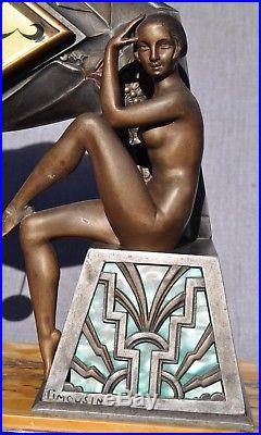 Pendule Lampe Art-Déco Jeunes femmes nues Signé Limousin Années 1920