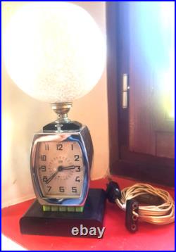 Pendulette Cotna Art Deco Reveil/lampe 1930 Globe Blanc Clichy Electrique 110 V