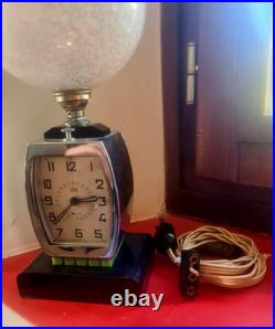 Pendulette Cotna Art Deco Reveil/lampe 1930 Globe Blanc Clichy Electrique 110 V