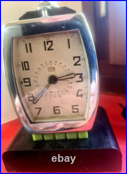 Pendulette Cotna Art Deco Reveil/lampe 1930 Globe Blanc Clichy Electrique 110 V
