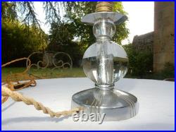 Pied De Lampe Boules Cristal Pied Bronze Chromé Jacques Adnet. Art Deco