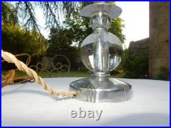 Pied De Lampe Boules Cristal Pied Bronze Chromé Jacques Adnet. Art Deco