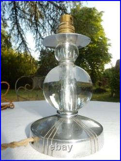 Pied De Lampe Boules Cristal Pied Bronze Chromé Jacques Adnet. Art Deco