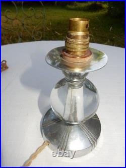 Pied De Lampe Boules Cristal Pied Bronze Chromé Jacques Adnet. Art Deco