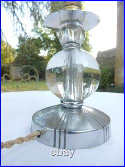 Pied De Lampe Boules Cristal Pied Bronze Chromé Jacques Adnet. Art Deco