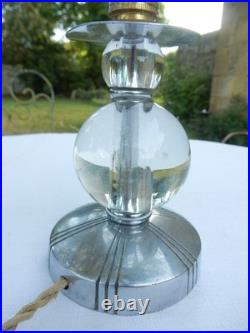 Pied De Lampe Boules Cristal Pied Bronze Chromé Jacques Adnet. Art Deco