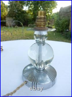 Pied De Lampe Boules Cristal Pied Bronze Chromé Jacques Adnet. Art Deco