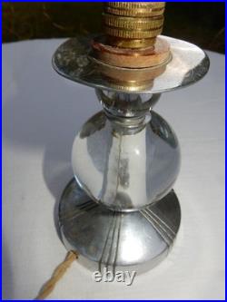 Pied De Lampe Boules Cristal Pied Bronze Chromé Jacques Adnet. Art Deco